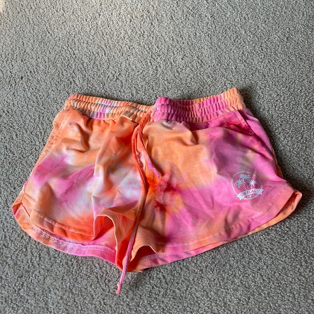 Six Flags Orange and Pink Tie Dye Shorts